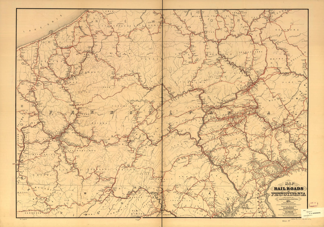 This old map of Map of the Rail Roads of Pennsylvania and Parts of Adjoining States from 1871 was created by J. A. Anderson in 1871