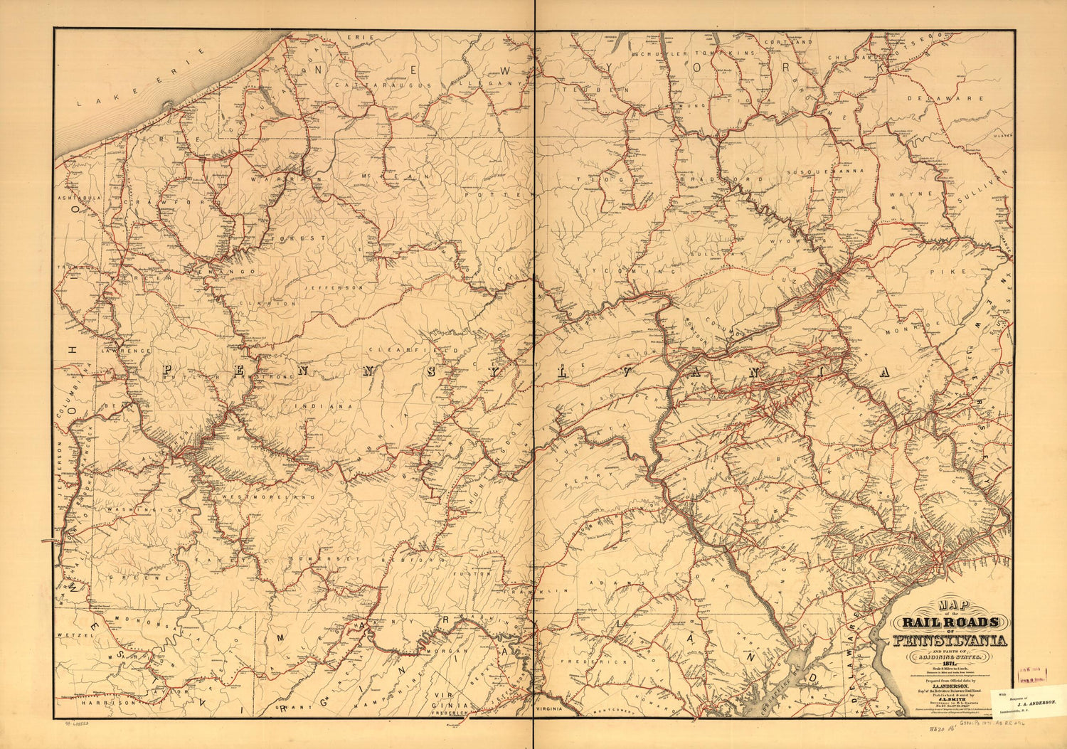 This old map of Map of the Rail Roads of Pennsylvania and Parts of Adjoining States from 1871 was created by J. A. Anderson in 1871