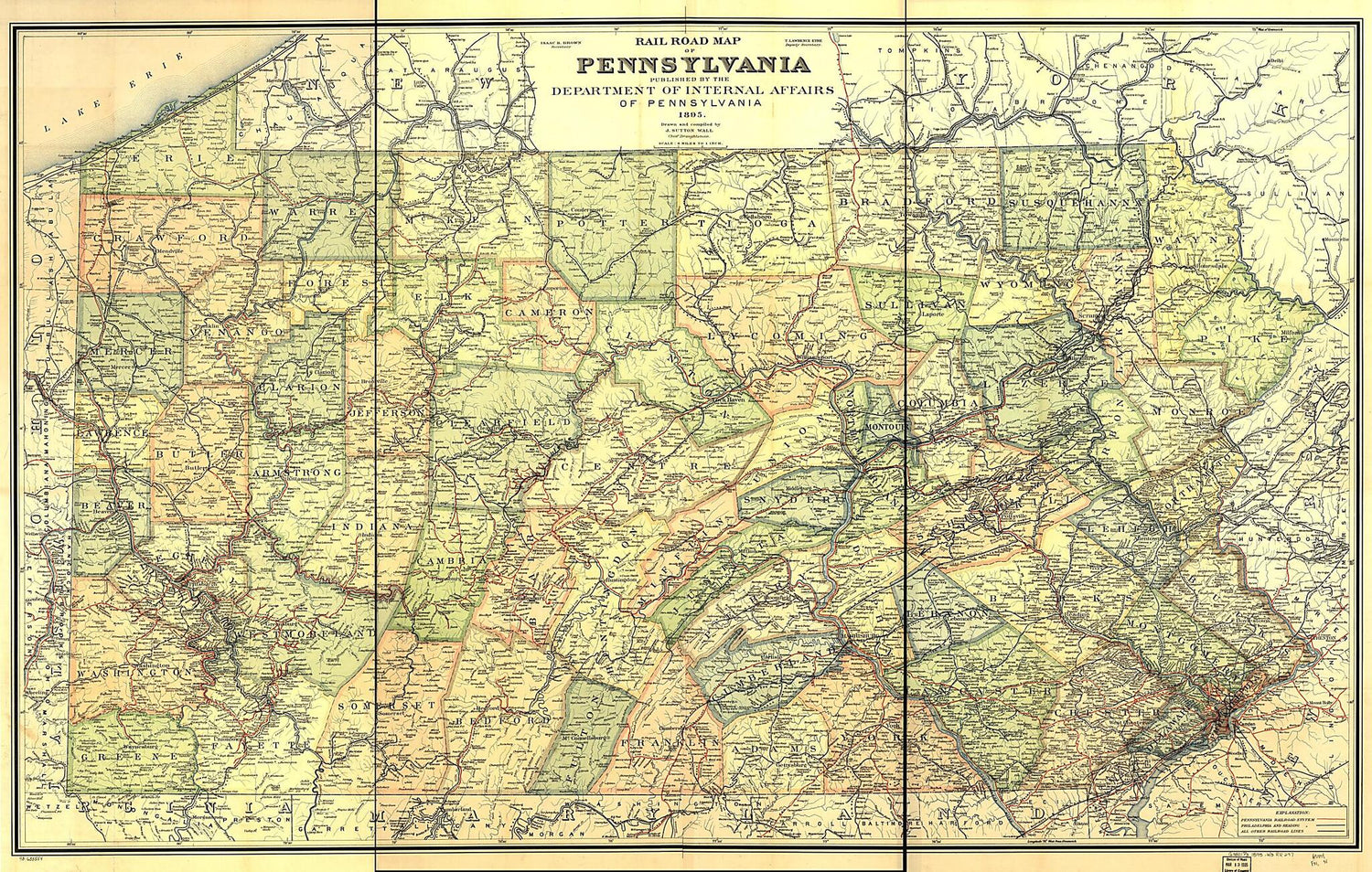 This old map of Rail Road Map of Pennsylvania Published by the Department of Internal Affairs of Pennsylvania, from 1895 was created by J. Sutton Wall in 1895