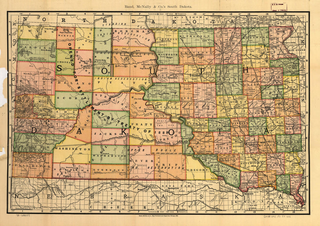 This old map of Indexed County and Township Pocket Map and Shippers Guide of South Dakota from 1892 was created by  Rand McNally and Company in 1892