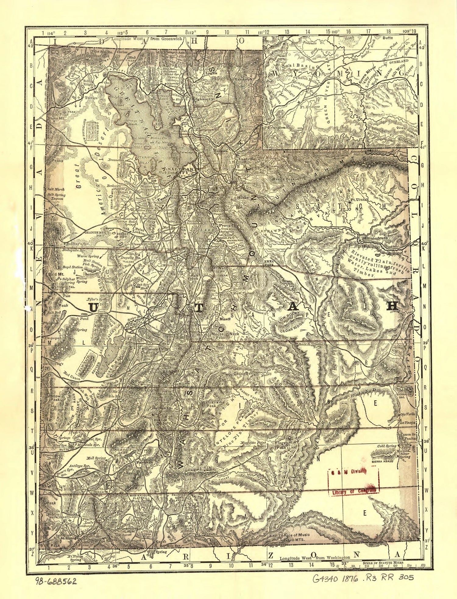 This old map of Indexed Map of Utah With a New and Original Compilation and Index from 1876 was created by  Rand McNally and Company in 1876