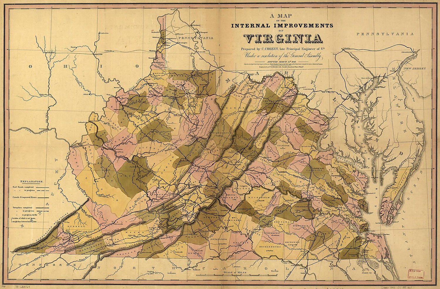 This old map of A Map of the Internal Improvements of Virginia; Prepared by C. Crozet, Late Principal Engineer of Va. Under a Resolution of the General Assembly Adopted March 15th from 1848 was created by Claudius Crozet in 1848