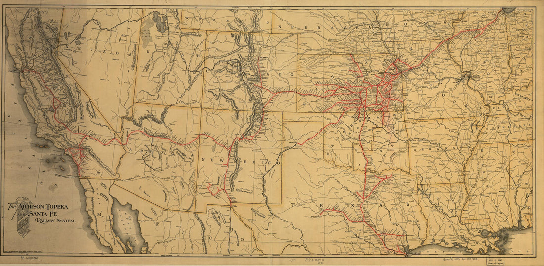 This old map of The Atchison, Topeka and the Santa Fe Railroad System, from 1899 was created by  American Bank Note Company, Topeka Atchison in 1899