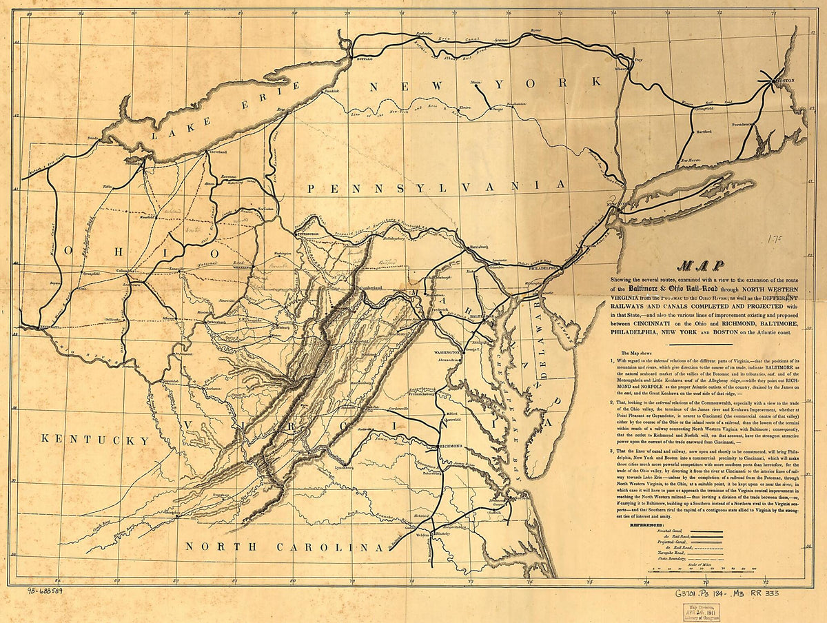Road Through North Western Virginia from the Potomac to the Ohio River; As Well As the Different Railways and Canals Completed and Projected Within That State,--and Also the Various Lines of Improvement Existing and Proposed Between Cincinnati On the ... by Relic Map Company