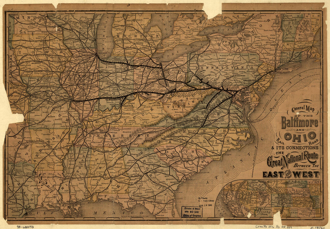 This old map of General Map of the Baltimore and Ohio Rail Road &amp; Its Connections; the Great National Route Between the East and West from 1876 was created by  Baltimore and Ohio Railroad Company,  Rand McNally and Company in 1876