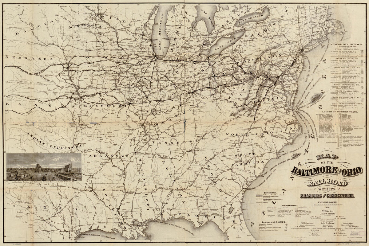 Map of the Baltimore and Ohio Rail Road With Its Branches and Connections in 1878 by Relic Map Company
