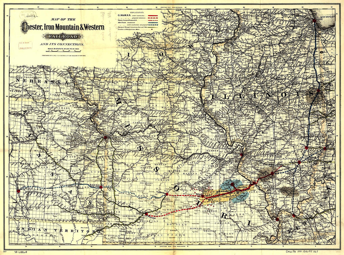 This old map of Map of the Chester, Iron Mountain &amp; Western Railroad and Its Connections from 1881 was created by Iron Mountain Chester,  G.W. &amp; C.B. Colton &amp; Co in 1881