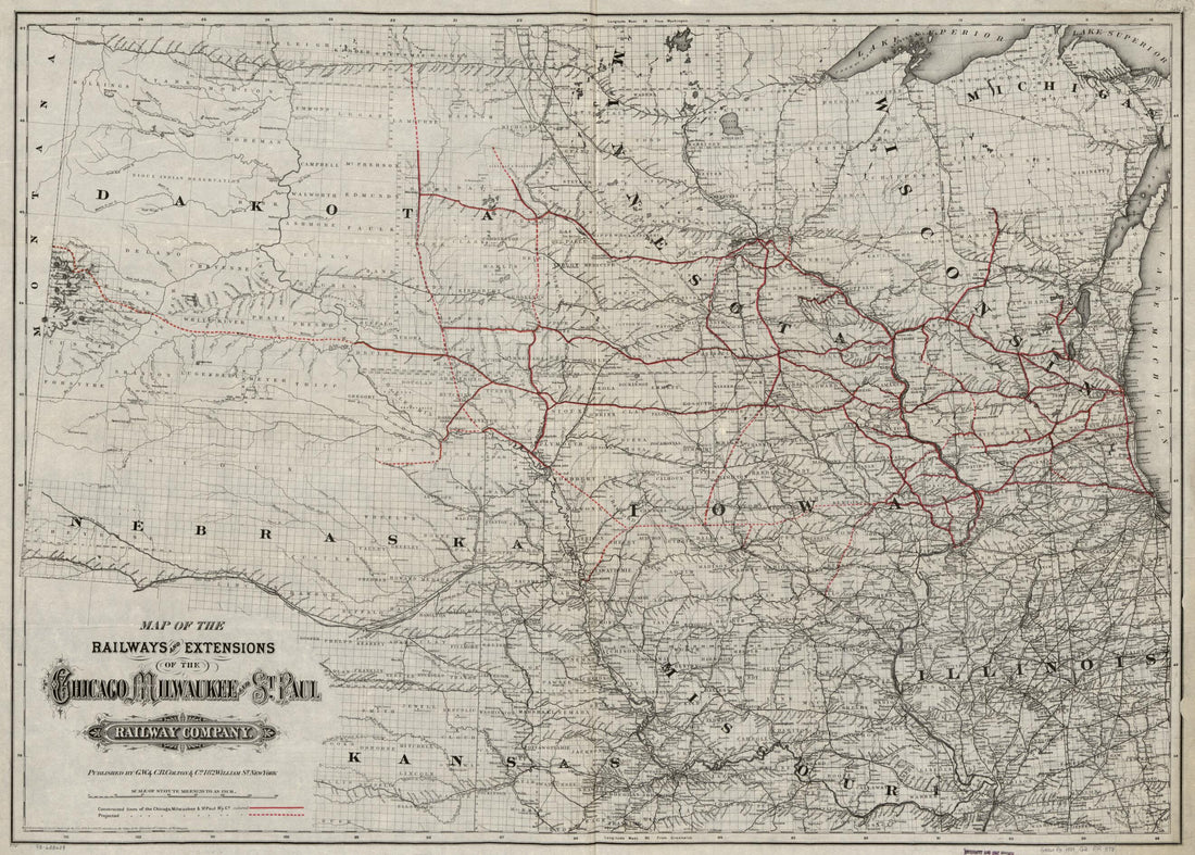 This old map of Map of the Railroads and Extensions of the Chicago, Milwaukee, and St. Paul Railway Company from 1881 was created by Milwaukee Chicago,  G.W. &amp; C.B. Colton &amp; Co in 1881