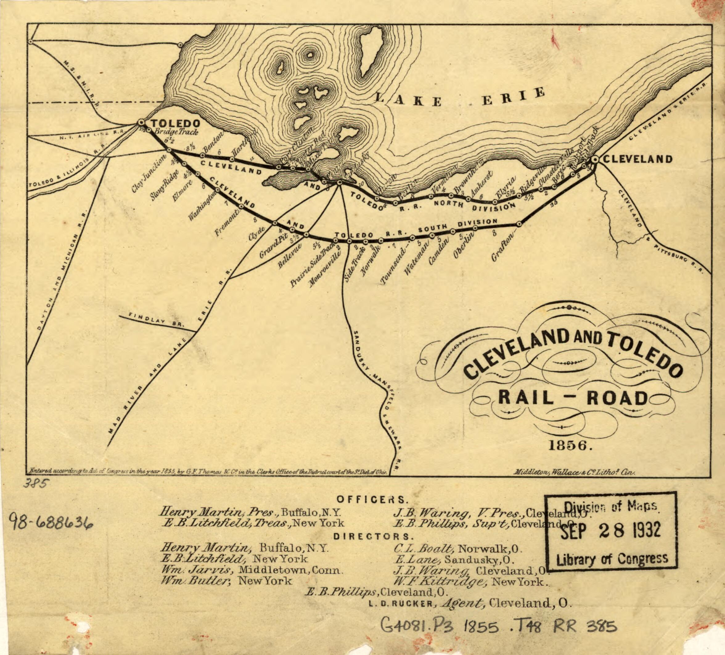 This old map of Road 1856 from 1855 was created by  Cleveland &amp; Toledo Railroad,  G. F. Thomas &amp; Co in 1855