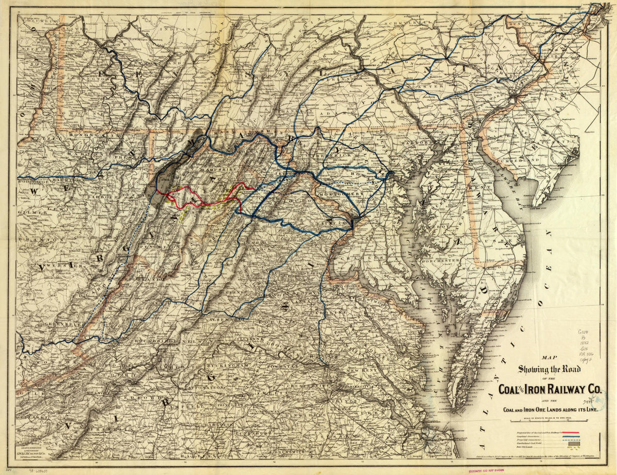 Map Showing the Road of the Coal and Iron Railway Co. and the Coal and Iron Ore Lands Along Its Line 1882 by Relic Map Company