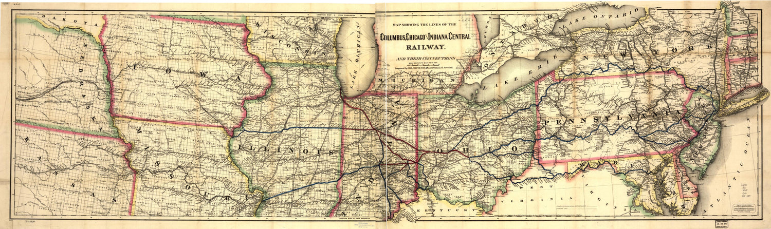 This old map of Map Showing the Lines of the Columbus, Chicago, and Indiana Central Railway, and Their Connections from 1868 was created by Chicago Columbus,  G.W. &amp; C.B. Colton &amp; Co in 1868