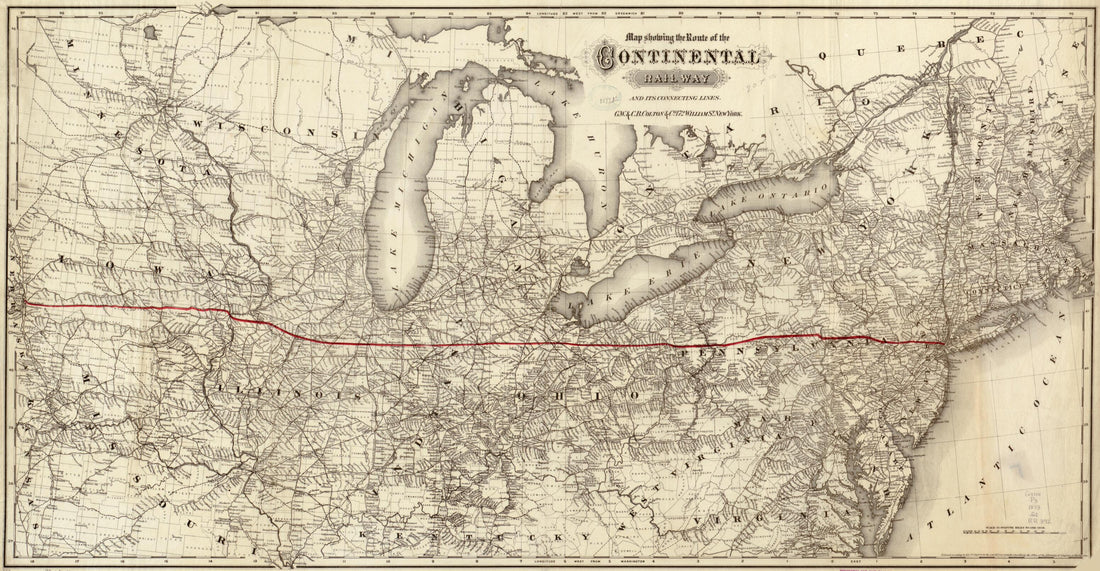 This old map of Map Showing the Route of the Continental Railway and Its Connecting Lines from 1873 was created by  Continental Railway,  G.W. &amp; C.B. Colton &amp; Co in 1873