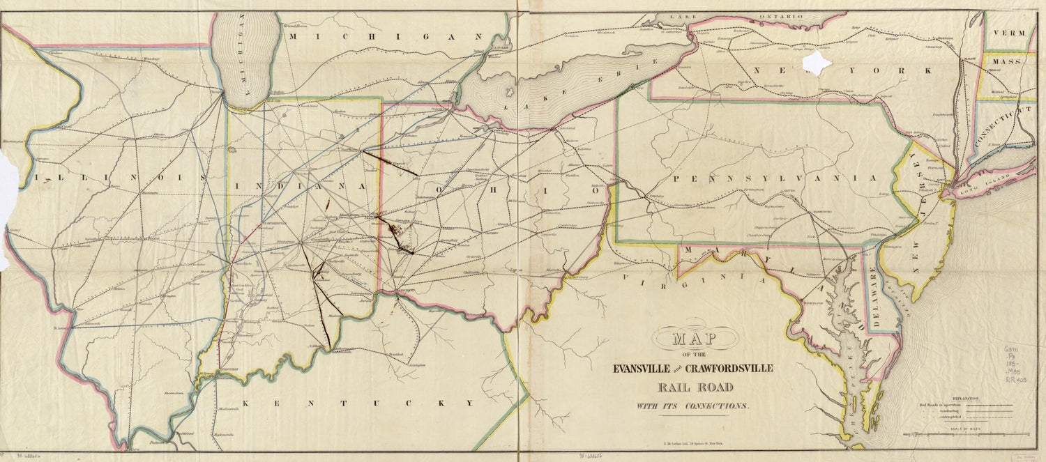 This old map of Map of the Evansville and Crawfordsville Rail Road With Its Connections from 1850 was created by  Evansville &amp; Crawfordsville Rail Road Company, David McLellan in 1850