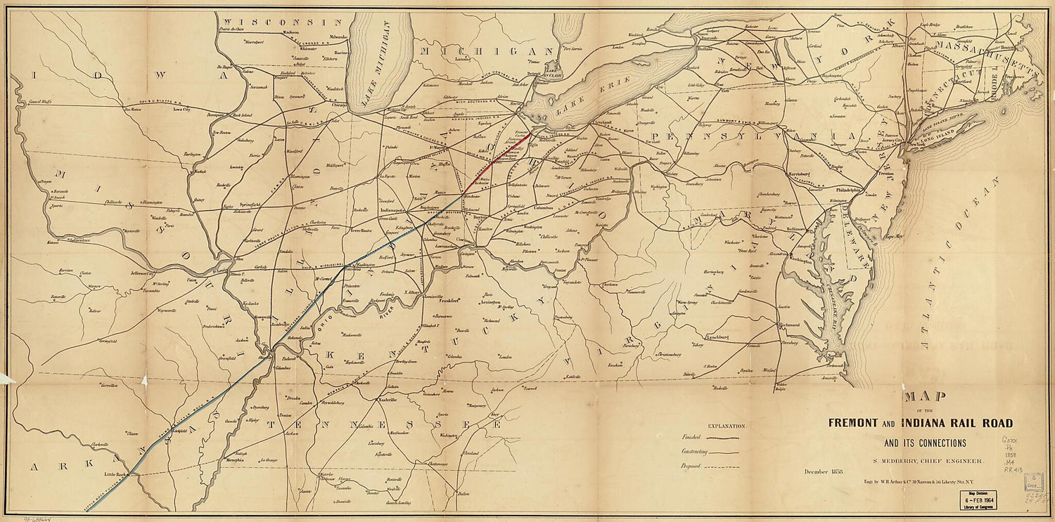 This old map of Map of the Fremont and Indiana Rail Road and Its Connections, December from 1858 was created by  Fremont and Indiana Railroad Company, S. Medberry in 1858