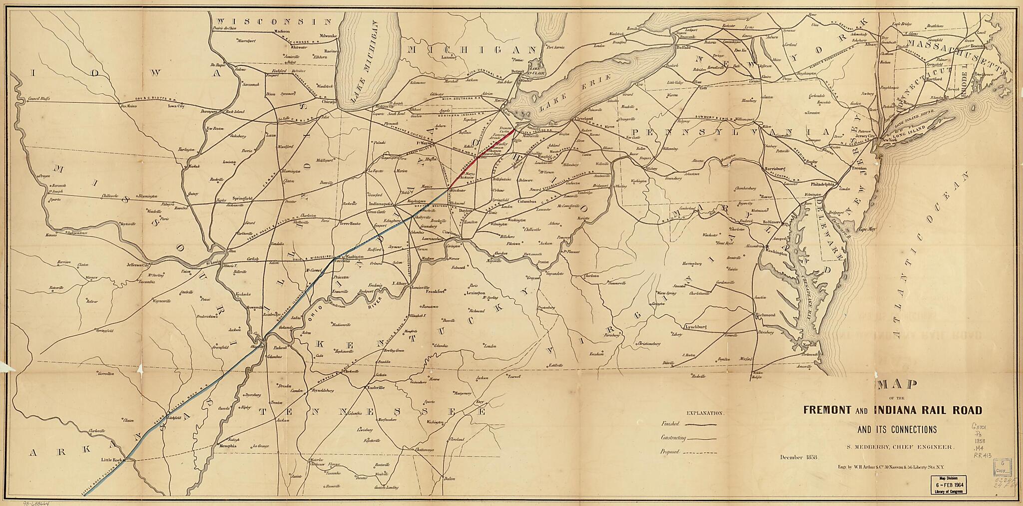 This old map of Map of the Fremont and Indiana Rail Road and Its Connections, December from 1858 was created by  Fremont and Indiana Railroad Company, S. Medberry in 1858