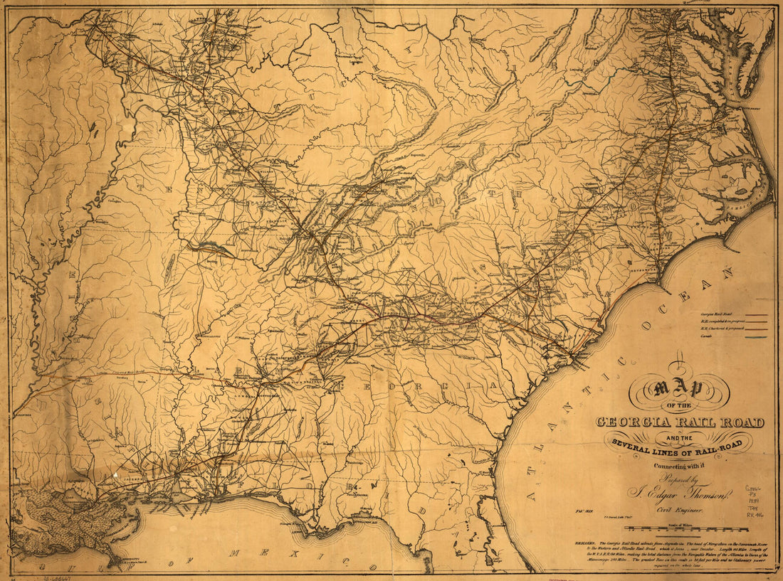 This old map of A Map of the Georgia Rail Road and the Several Lines of Railroad Connecting With It, Febr. from 1839 was created by  Georgia Rail Road Company, J. Edgar (John Edgar) Thomson in 1839