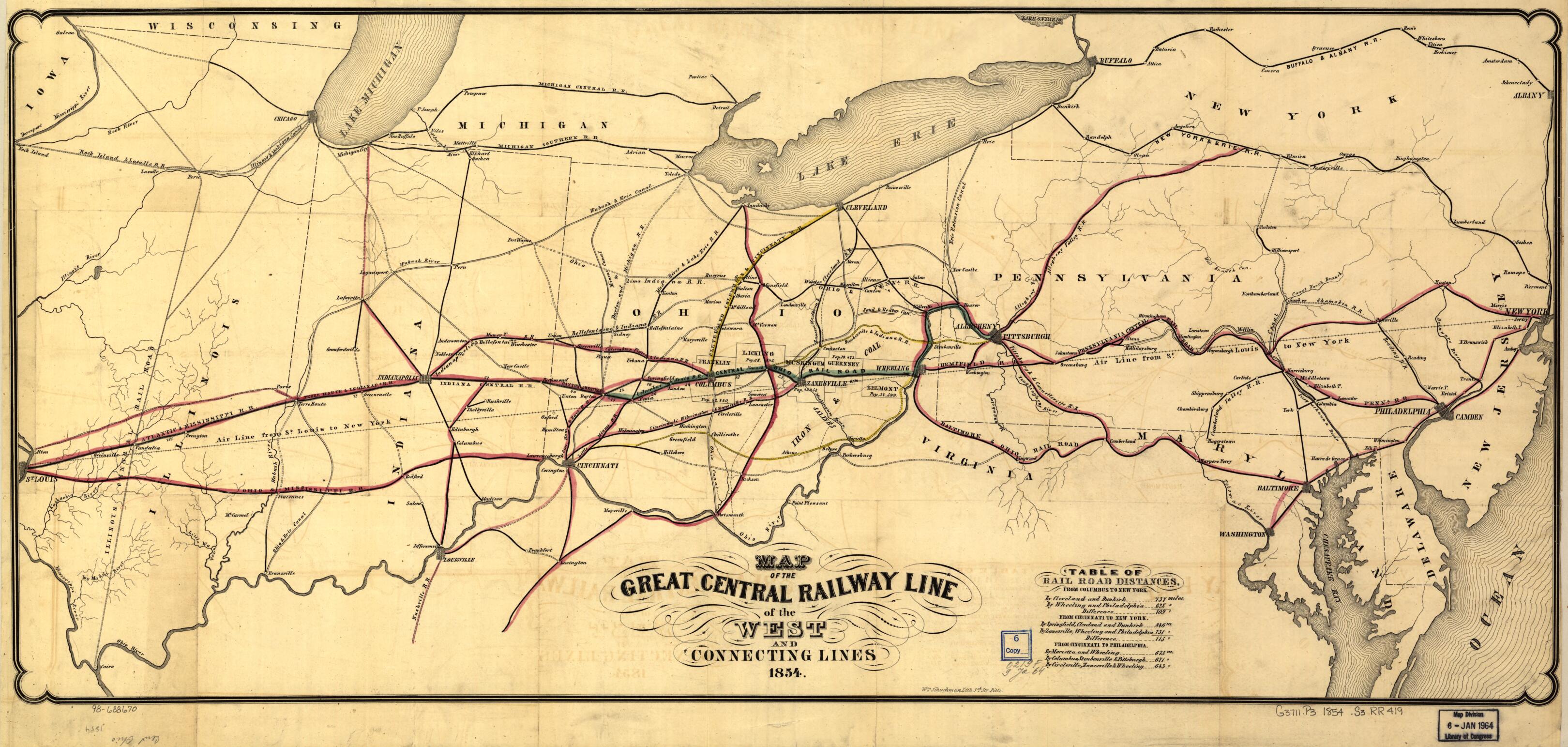 This old map of Map of the Great Central Railway Line of the West and Connecting Lines from 1854 was created by  Great Central Railway (U.S.), William Schuchman in 1854