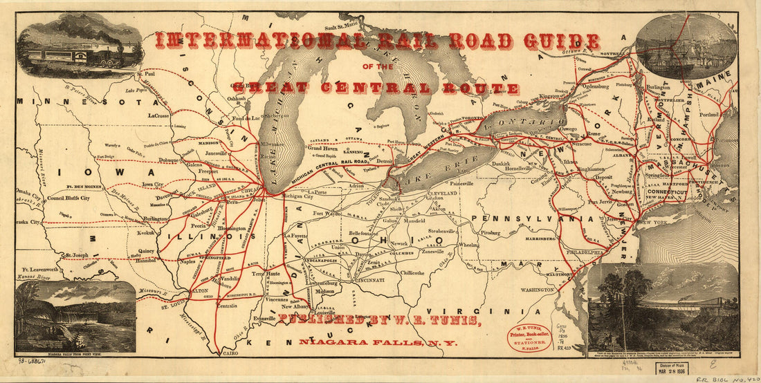 This old map of International Rail Road Guide of the Great Central Route from 1855 was created by  Great Central Railway (U.S.), W. E. Tunis in 1855