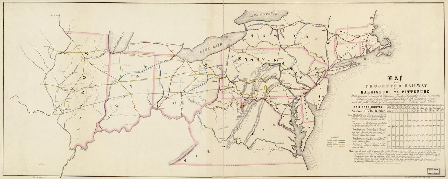 This old map of Map of the Projected Railway from Harrisburg to Pittsburg sic, With Proposed Extension to Cleveland, Wooster, Sandusky, Toledo, Cincinnati; Michigan City, Chicago, Galena, Rock Island, St. Louis, &amp;a; In Connection With the Public Works of