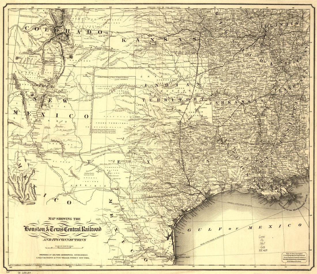 This old map of Map Showing the Houston &amp; Texas Central Railroad and Its Connections, Prepared at Colton&