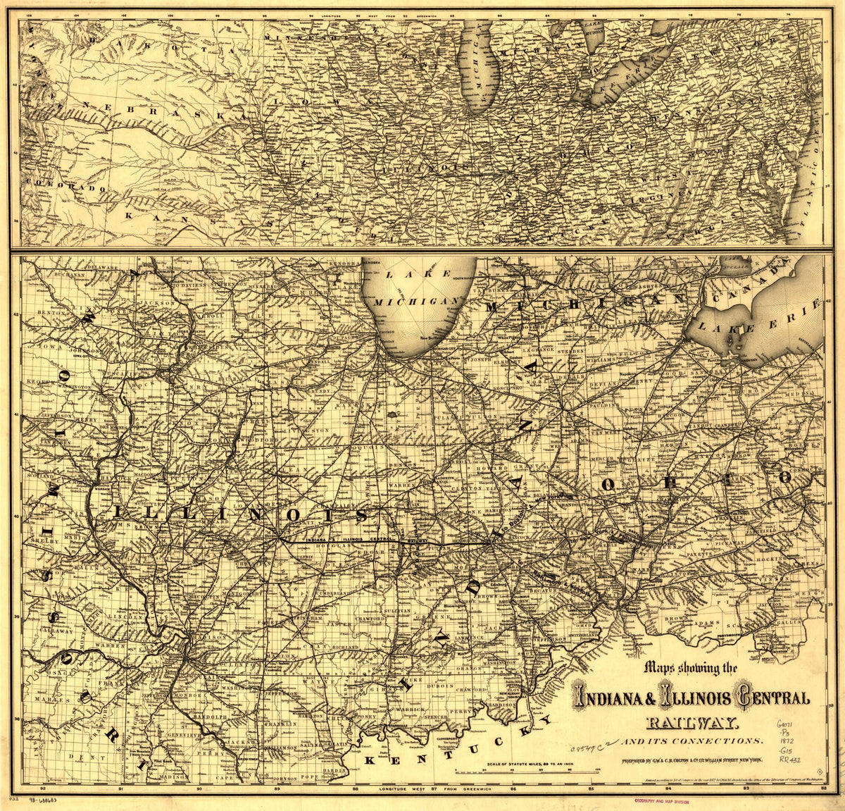 Map Showing the Indiana &amp; Illinois Central Railway and Its Connections 1872 by Relic Map Company