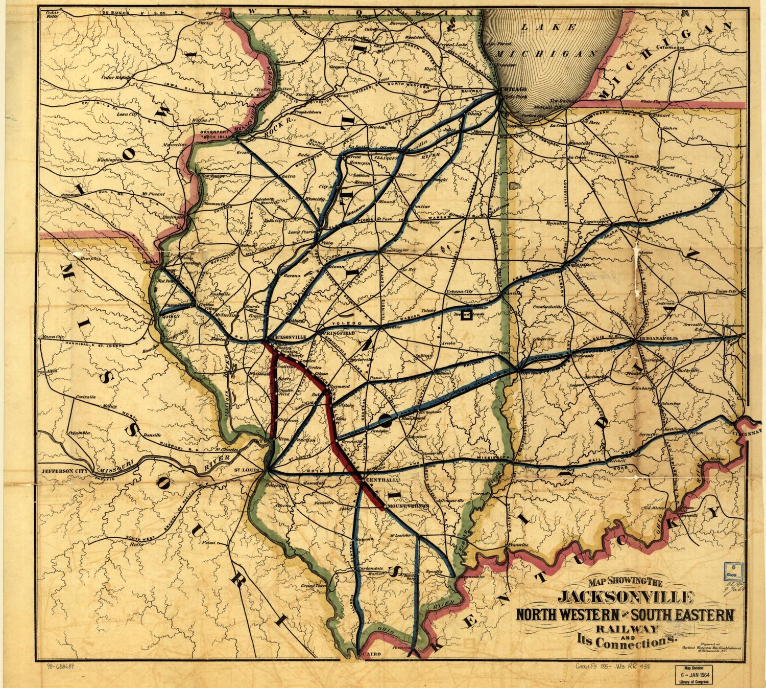 This old map of Map Showing the Jacksonville North Western and South Eastern Railway and Its Connections from 1850 was created by Northwestern &amp; Southeastern Railway Company Jacksonville, Gaylord Watson in 1850