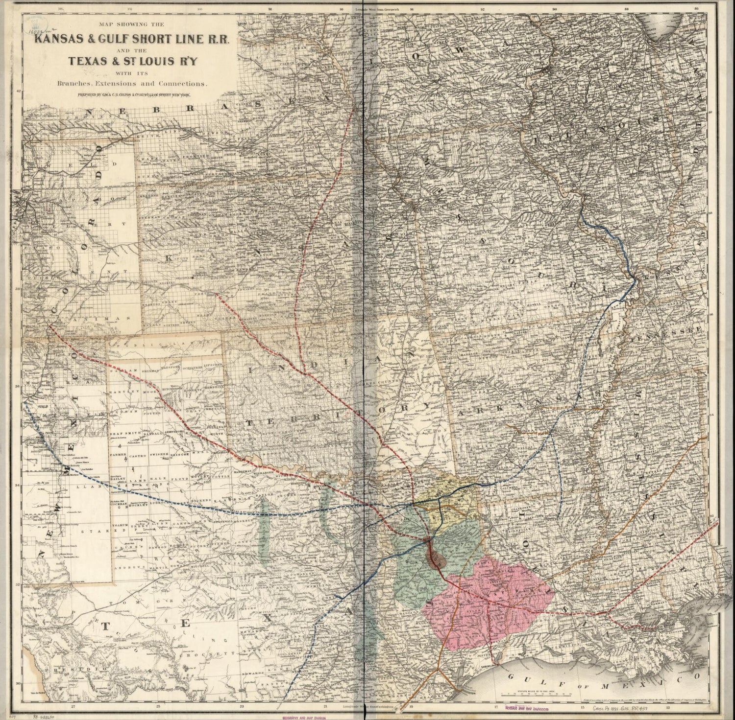 This old map of Map Showing the Kansas &amp; Gulf Short Line R.R. and the Texas &amp; St. Louis R&