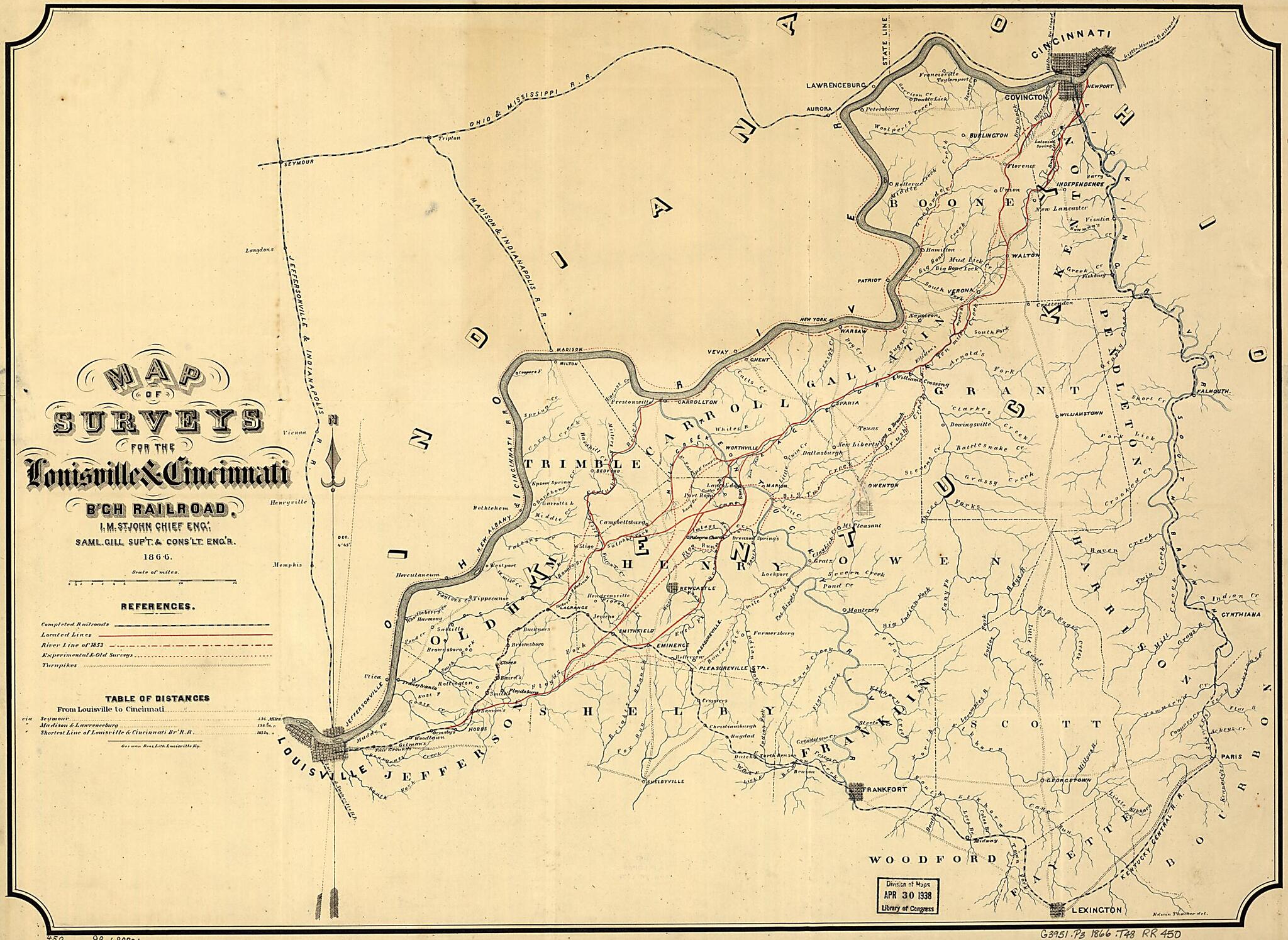 This old map of Map of Surveys for the Louisville &amp; Cincinnati B&