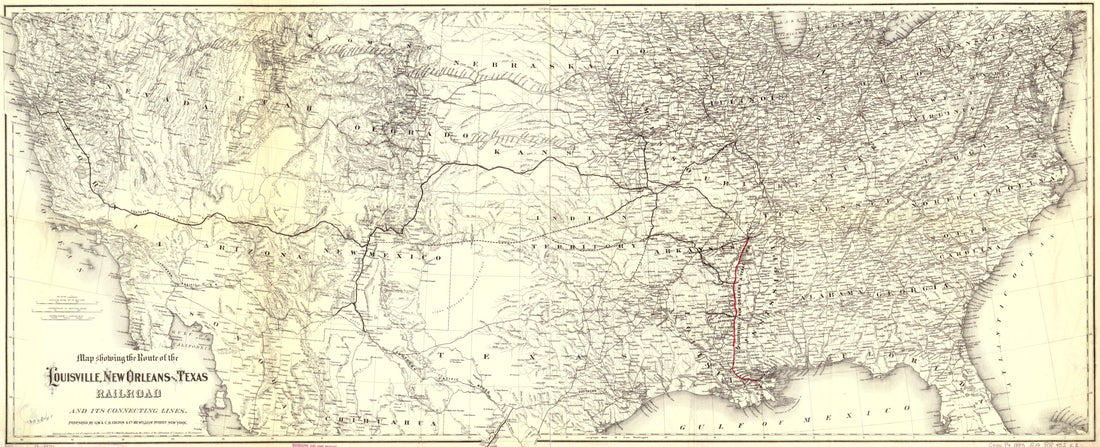 This old map of Map Showing the Route of the Louisville, New Orleans, and Texas Railroad and Its Connecting Lines from 1883 was created by  G.W. &amp; C.B. Colton &amp; Co, New Orleans Louisville in 1883