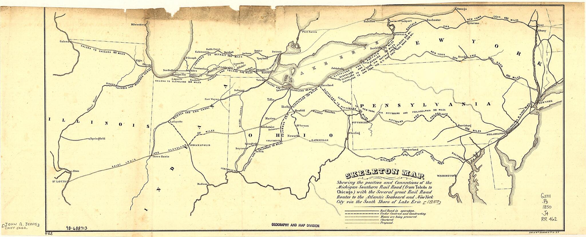 This old map of Skeleton Map, Showing the Position and Connections of the Michigan Southern Rail Road (from Toledo to Chicago) With the Several Great Rail Road Routes to the Atlantic Seaboard and New York City Via the South Shore of Lake Erie from 1850 w