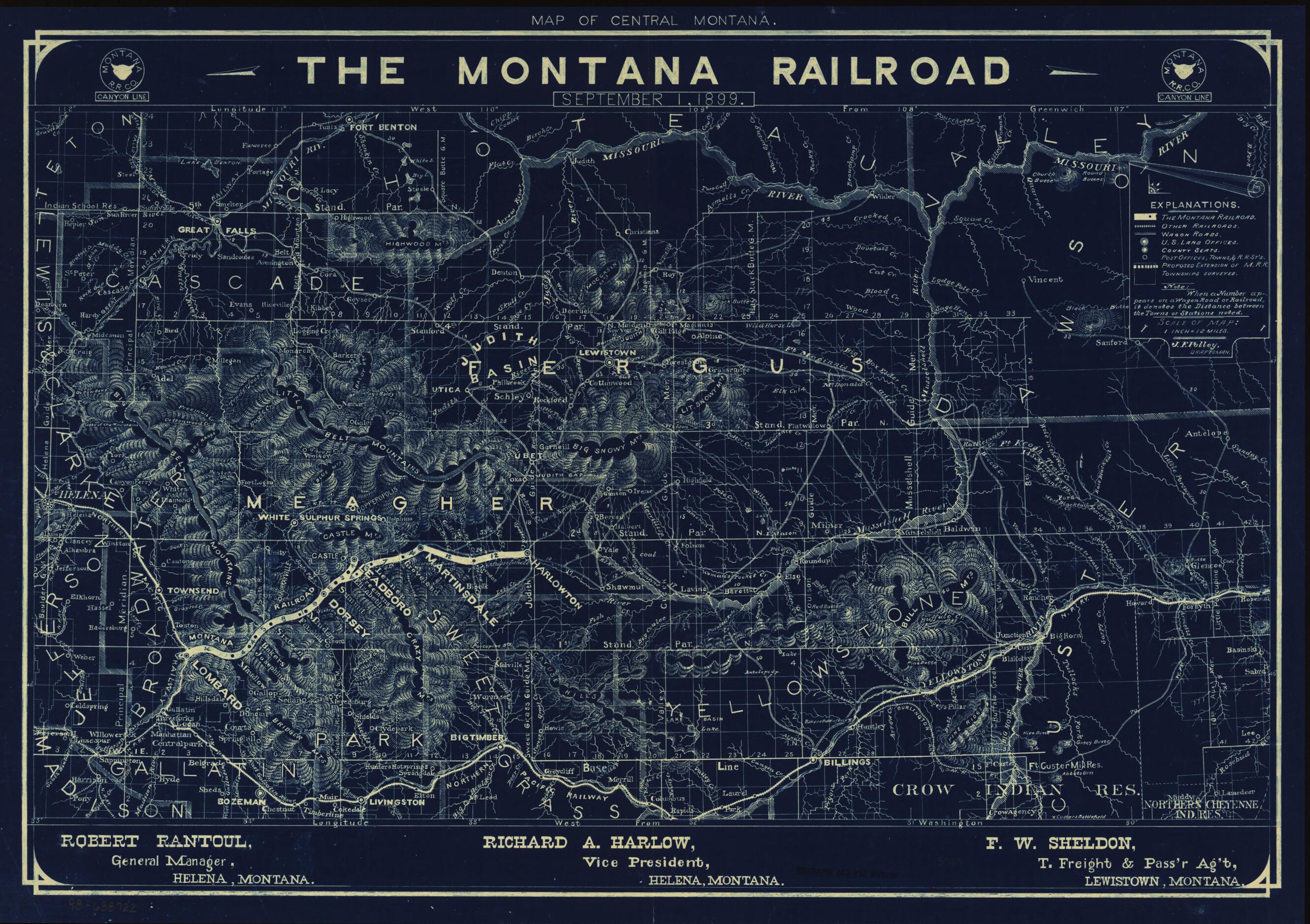 This old map of Map of Central Montana, the Montana Railroad, September 1, from 1899 was created by  Montana Railroad, J. F. Polley in 1899