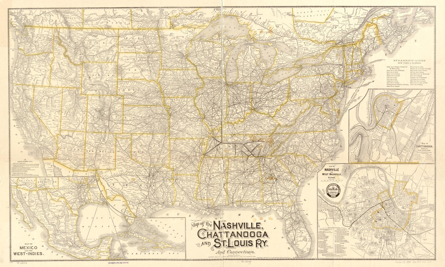 This old map of Map of the Nashville, Chattanooga and St. Louis Ry.; and Connections from 1889 was created by W. L. Danley, Chattanooga Nashville in 1889