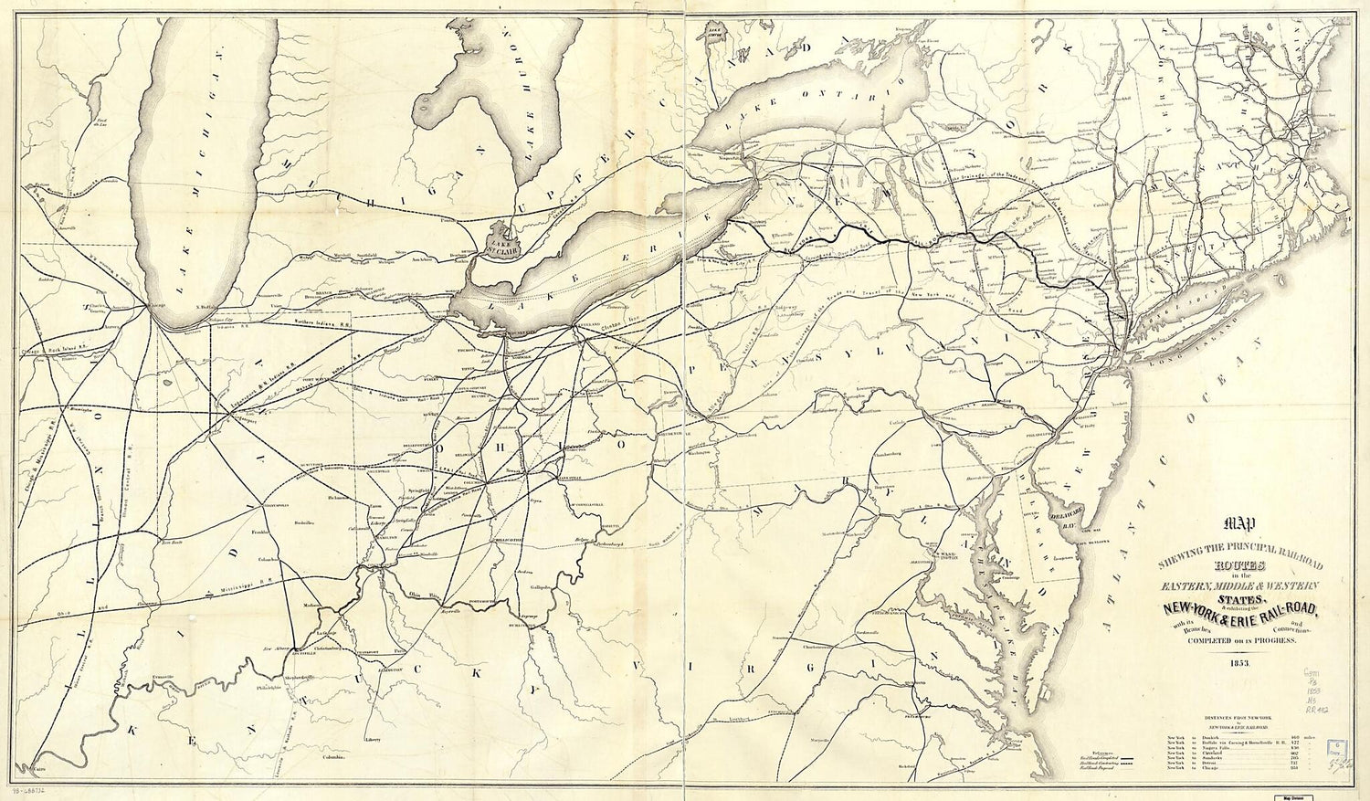 This old map of Road Routes In the Eastern, Middle &amp; Western States, &amp; Exhibiting the New-York &amp; Erie Rail-Road, With Its Branches and Connections, Completed Or In Progress from 1853 was created by  New York and Erie Railroad Company in 1853