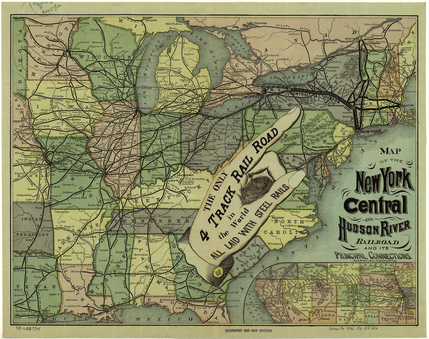 This old map of Map of the New York Central and Hudson River Railroad and Its Principal Connections from 1876 was created by  New York Central and Hudson River Railroad Company,  Rand McNally and Company in 1876