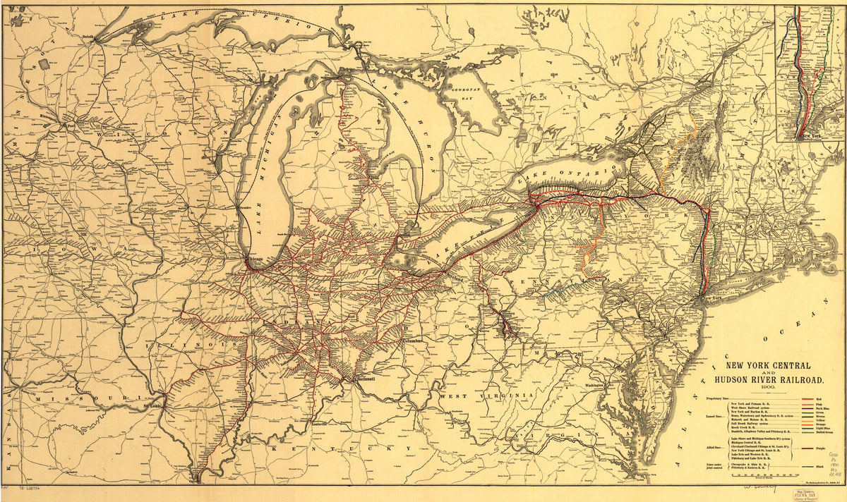 New York Central and Hudson River Railroad 1900 by Relic Map Company