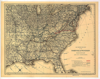 Map Showing the Norfolk &amp; Western Railroad and Its Connections 1887 by Relic Map Company
