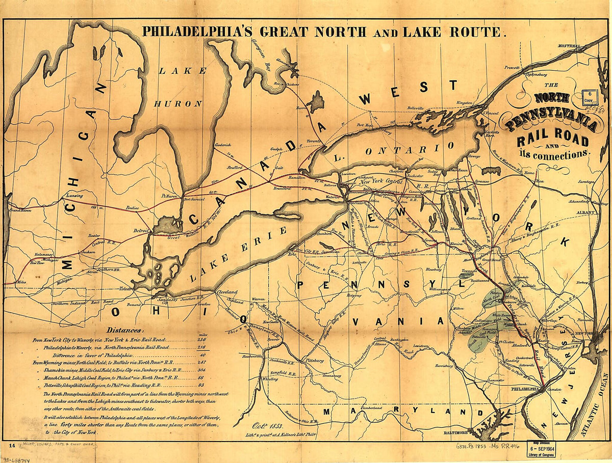 The North Pennsylvania Rail Road and Its Connections, Octr. 1853 by Relic Map Company