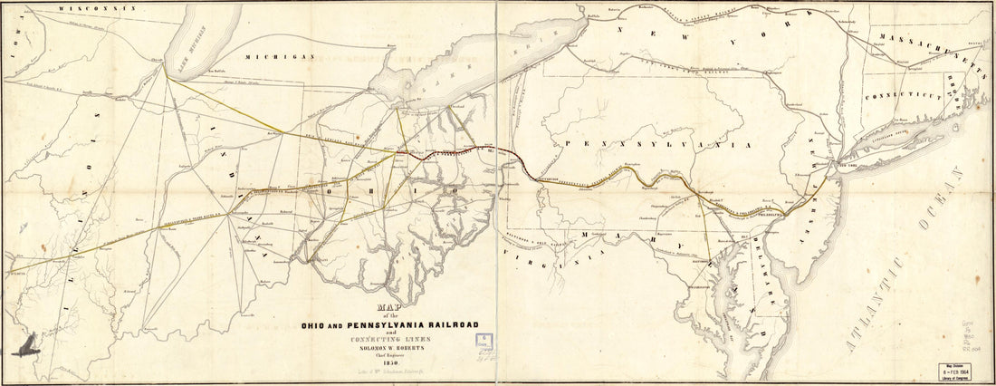 This old map of Map of the Ohio and Pennsylvania Railroad and Connecting Lines, Solomon W. Roberts, Chief Engineer from 1850 was created by  Road Company, Solomon W. (Solomon White) Roberts in 1850