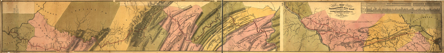 This old map of Map of the Pennsylvania Rail Road, from Harrisburg to Pittsburg sic and of the Columbia &amp; Lancaster &amp; Harrisburg R.R.s from Philadelphia to Harrisburg. H. Haupt, Chf. Eng., J. P. &amp; J. Lesley, Jr. Topographers, J. G. Shoemaker, Engr from 1