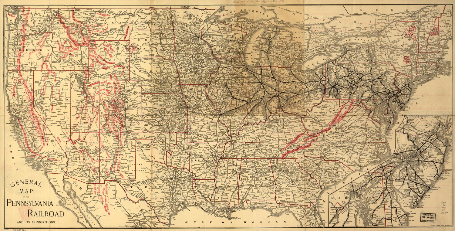 This old map of General Map of the Pennsylvania Railroad and Its Connections from 1893 was created by Lane &amp; Scott Allen,  Pennsylvania Railroad in 1893