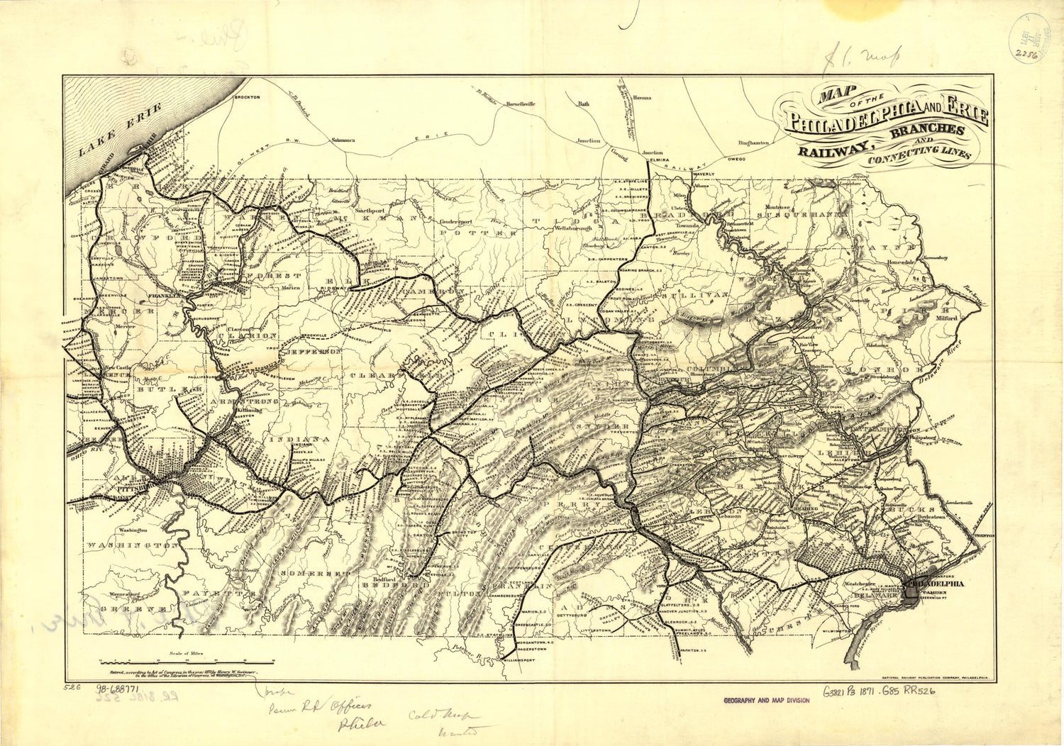 This old map of Map of the Philadelphia and Erie Railway, Branches and Connecting Lines from 1871 was created by Henry W. Gwinner,  Philadelphia and Erie Railroad in 1871