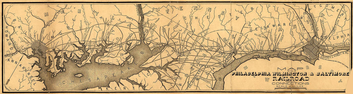 Map of the Philadelphia, Wilmington, &amp; Baltimore Railroad Shewing sic Its Connections 1850 by Relic Map Company