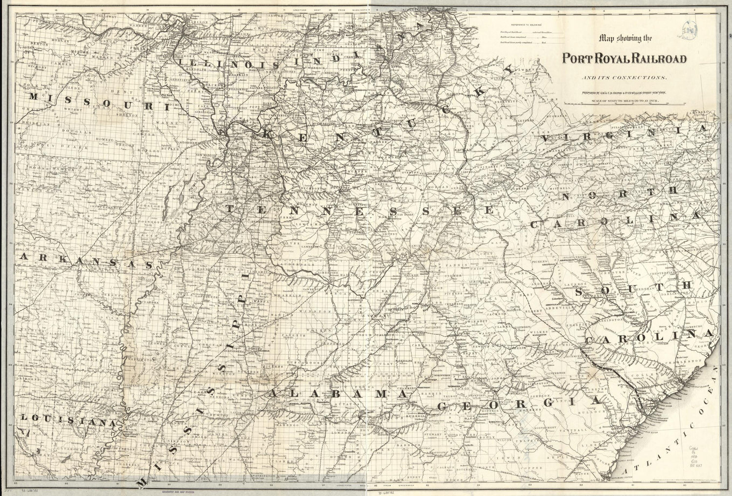 This old map of Map Showing the Port Royal Railroad and Its Connections from 1870 was created by  G.W. &amp; C.B. Colton &amp; Co,  Port Royal Railroad in 1870