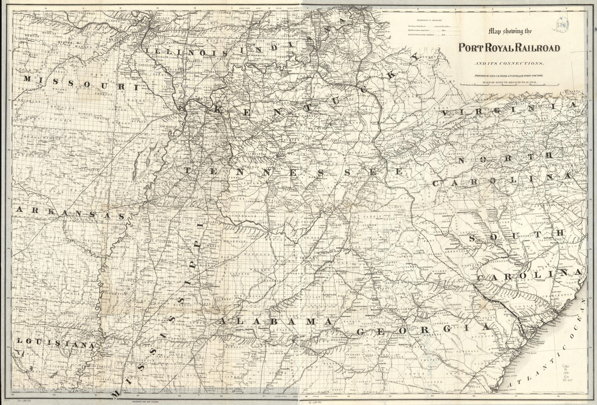 Map Showing the Port Royal Railroad and Its Connections in 1870 by Relic Map Company