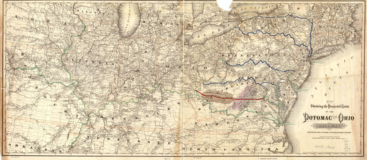 Map Showing the Projected Route of the Potomac and Ohio Railway 1874 by Relic Map Company