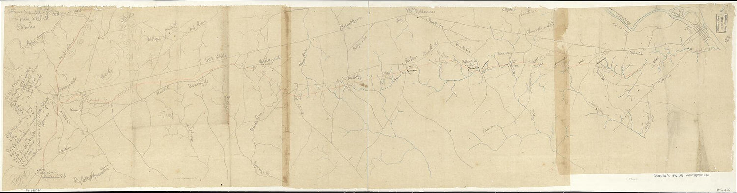 This old map of Potomac, Fredericksburg, &amp; Piedmont Railroad from Fredg., to O.C.H. 38 Miles, by C. M. Braxton from 1876 was created by Jedediah Hotchkiss, Fredericksburg Potomac in 1876