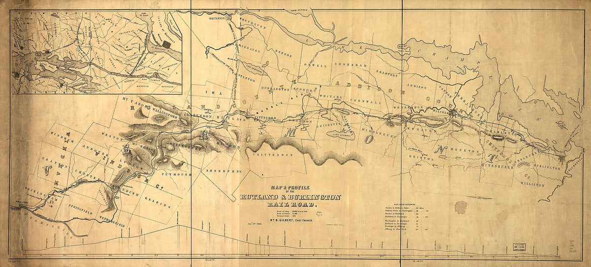 Map &amp; Profile of the Rutland &amp; Burlington Railroad, Wm. B. Gilbert, Chief Engineer, Jany. 1st, in 1848 by Relic Map Company