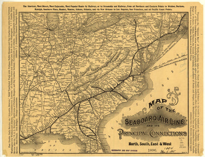 Map of the Seaboard Air Line and Its Principal Connections North, South, East &amp; West, 1896 by Relic Map Company