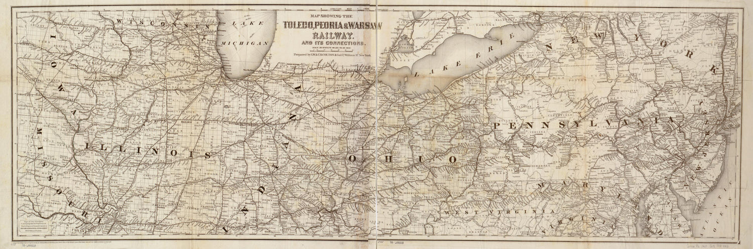 This old map of Map Showing the Toledo, Peoria, &amp; Warsaw Railway and Its Connections, from 1867 was created by  G.W. &amp; C.B. Colton &amp; Co, Peoria &amp; Warsaw Railway Toledo in 1867