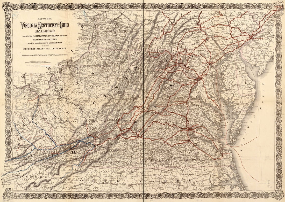 This old map of Map of the Virginia, Kentucky, and Ohio Railroad Connecting the Railroads of Virginia With the Railroads of Kentucky On the Shortest Route East and West from the Mississippi Valley to the Atlantic Ocean from 1881 was created by  G.W. &amp; C.
